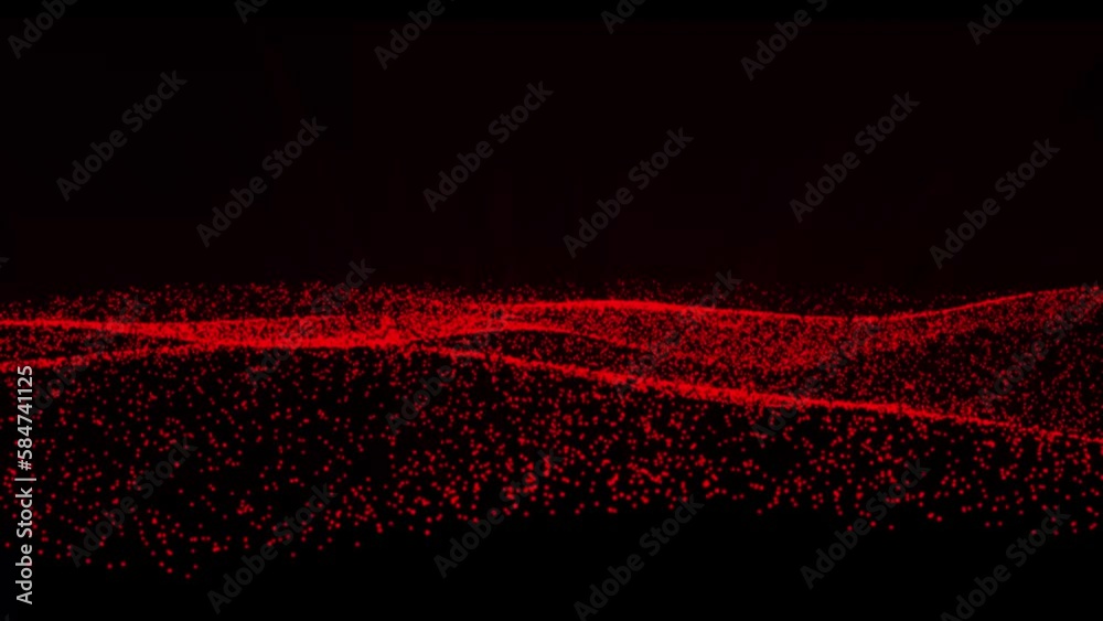 Poster red background, red dots particles wave pattern halftone gradient curve shape isolated on red smoke 