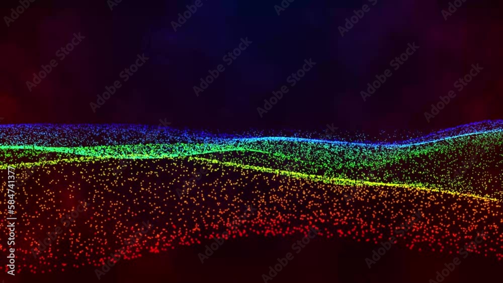 Poster abstract background with lines and dots. Modern flowing geometric backdrop. Flowing red dots particles wave pattern halftone gradient curve shape isolated on red smoke