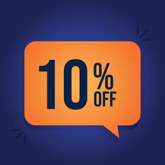 10 percent off. Discount for big sales. Yellow balloon on a blue background