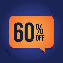60 percent off. Discount for big sales. Yellow balloon on a blue background