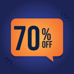 70 percent off. Discount for big sales. Yellow balloon on a blue background