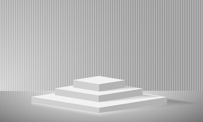 Realistic white square podium steps on grey vector