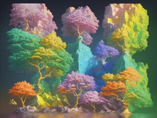Fototapeta na wymiar Colorful Trees Vibrant Artistic Pattern Texture for Nature and Design Generative AI made by Human