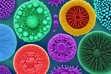 Microworld microbiological illustration of viruses or bacteria. Generative AI