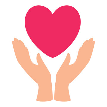 vector icon of red heart held by hands with white background