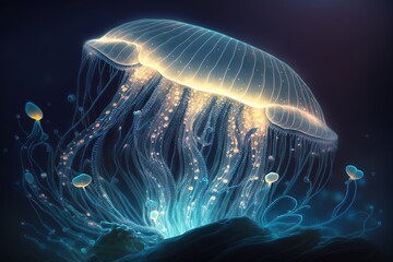 Starlit Night: The Sparkling Illumination of a Fantasy Jellyfish Generative AI