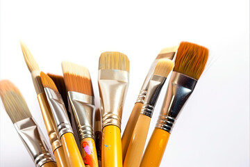 Fototapeta premium Composition of painting brushes on white background