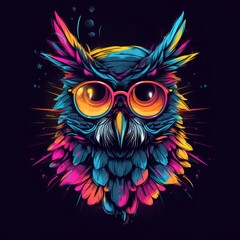 T-shirt design Owl wearing aviators, animal mascot - Generative AI