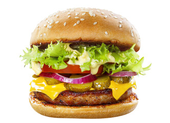 Delicious burger cut out - obrazy, fototapety, plakaty