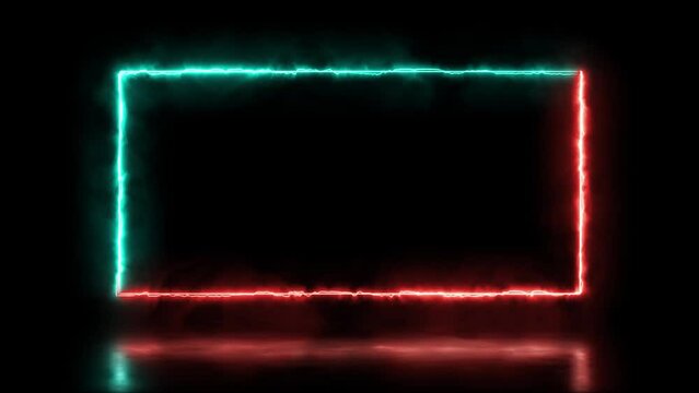 Abstract animated light Neon effect rectangle frame overlay Loop background for presentation 