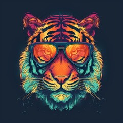 Obraz premium T-shirt design Tiger wearing aviators, animal mascot - Generative AI