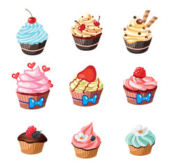 set of cupcake with white background