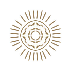 Vector golden sun in boho style. Abstract illustration of the sunrise hand-drawn in one line.. Celestial body, isoteric star, zodiac signs.