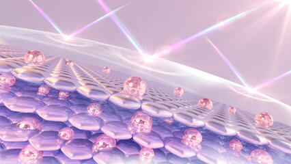 UV-protected 3D rendering of skin cells. Serum is absorbed via the skin and reduces sagging skin cells. moisturizing cream for lighting Dark skin tone gave way to bright.