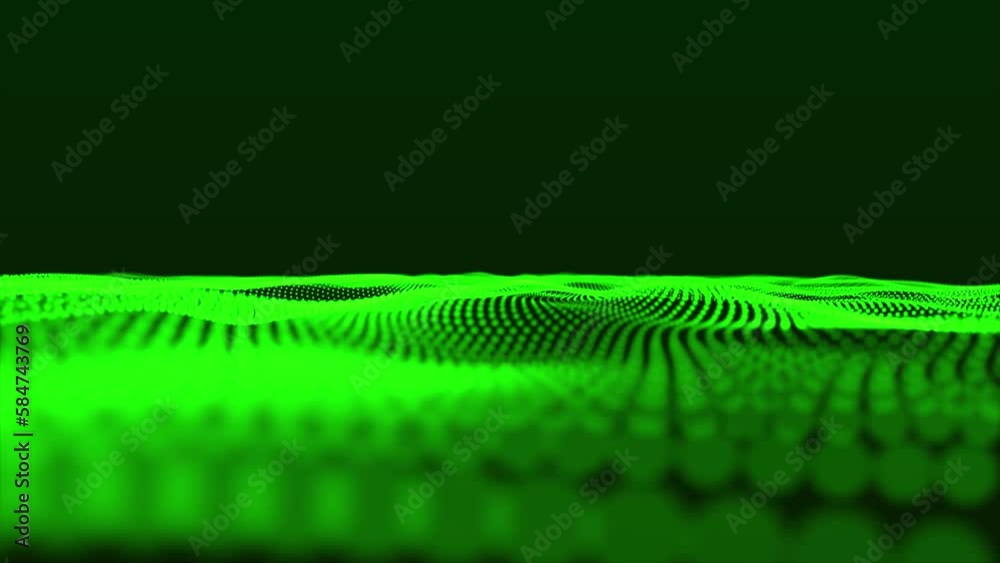 Poster green color abstract background with dynamic elements of waves. dots wave abstract digital technolog