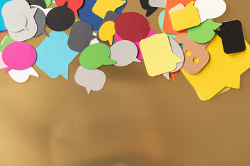 speech bubbles, communication concept 3d- gold background