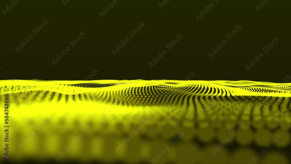 Poster close up of a yellow background, abstract waving dots particle technology background design. yellow 