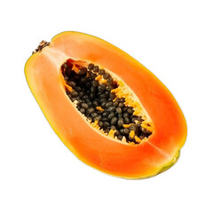 ripe slice papaya with leaf isolated on transparent background. full depth of field, paw paw