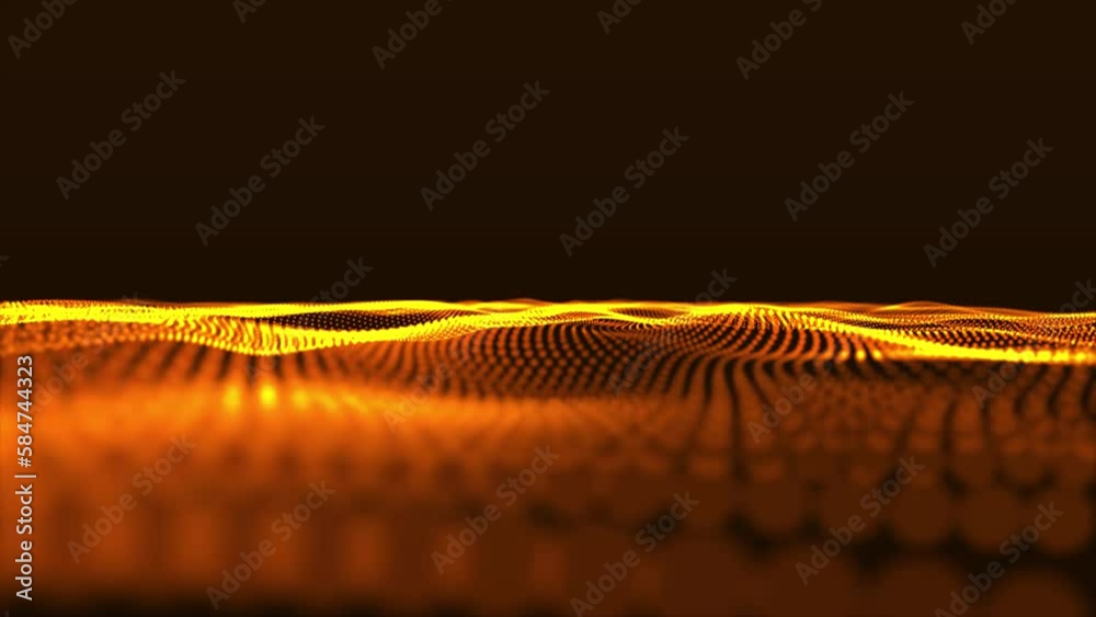 Poster Abstract waving dots particle technology background design. Green color abstract background with dynamic elements of waves. Dots Wave Abstract Digital Technology Background.