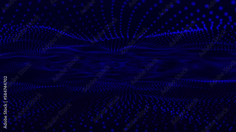 Poster 3d wave points fractal grid. trapcode form, glowing dots and dept. of field. abstract technology wav