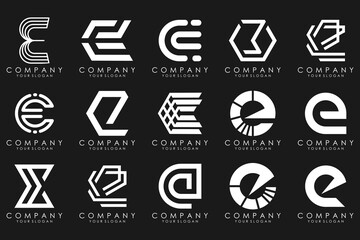 mega collection letters E logo design inspiration. Geometrical abstract logos