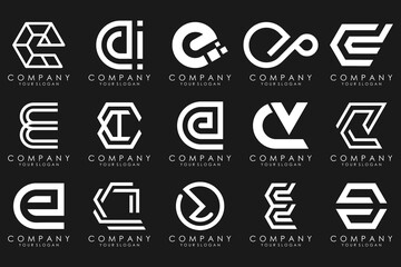 mega collection letters E logo design inspiration. Geometrical abstract logos