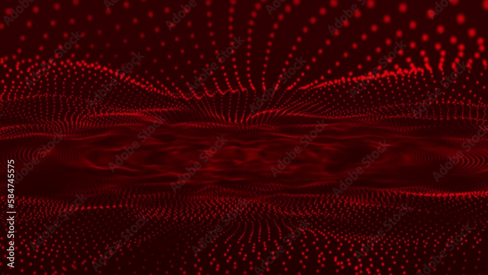 Poster trapcode form glowing dots background. red dots particles wave pattern halftone gradient curve shape