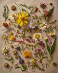 Warm Still life of herbs and edible flowers