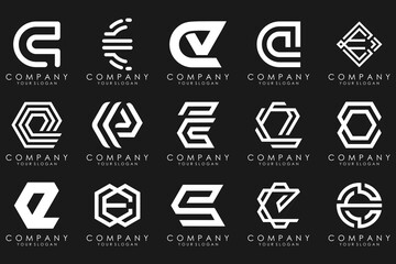 mega collection letters E logo design inspiration. Geometrical abstract logos