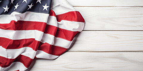 american flag on white wooden background, Memorial Day, Remember and Honor, generative ai