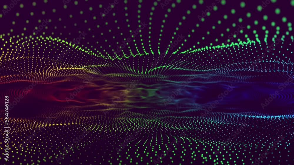Aufkleber abstract background with lines and dots.  Abstract trapcode form digital particle wave and lights background. 3d wave points fractal grid. 