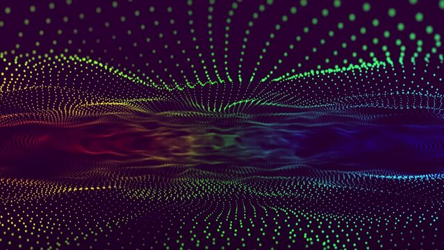 abstract background with lines and dots.  Abstract trapcode form digital particle wave and lights background. 3d wave points fractal grid. 