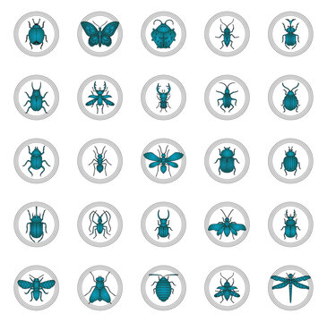 insect vector icon set with blue color background