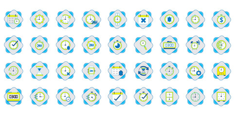 set of vector images of clock icons on blue background