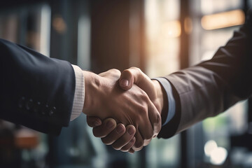 Handschlag, Zwei verschiedene professionelle Geschäftsleute Führungskräfte schütteln sich die Hände bei einem Bürotreffen