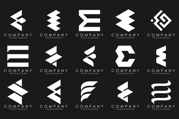 mega collection letters E logo design inspiration. Geometrical abstract logos
