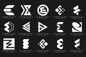 mega collection letters E logo design inspiration. Geometrical abstract logos