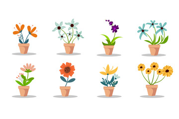 Bundle Flowers and Plant pots. illustration vector