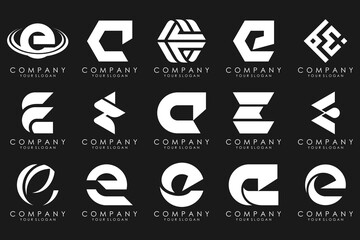 mega collection letters E logo design inspiration. Geometrical abstract logos