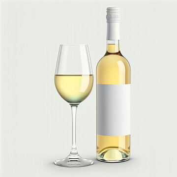  a white wine Glass Bottle blank strip on a white background
