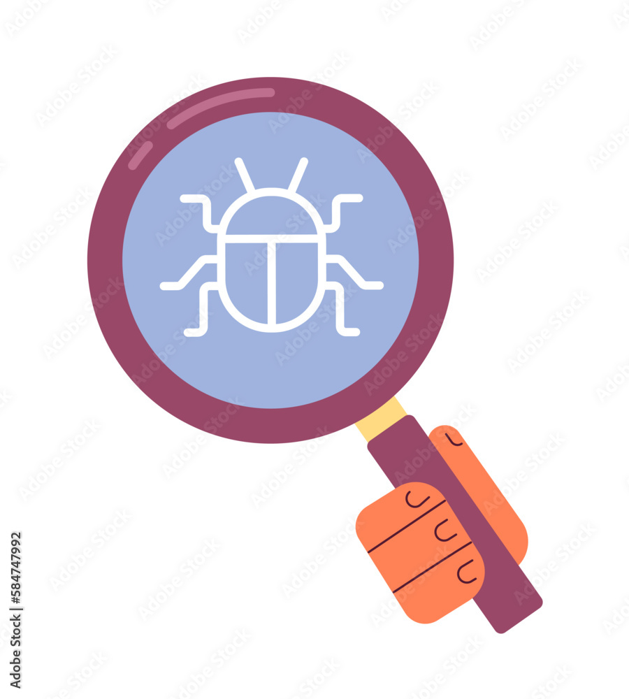 Poster finding bugs in code flat concept vector spot illustration. software testing online. editable 2d car