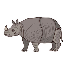 Red book Javan rhino color vector character on white