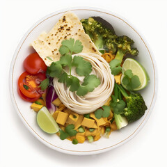 gourmet plate with pasta and vegetables