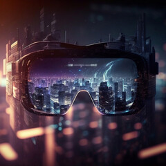Metaverse universe. Digital transformation concept. view from the glasses reflex