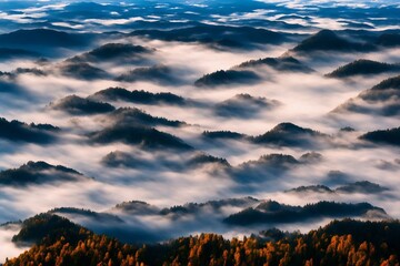 sunrise on foggy mountain range landscape