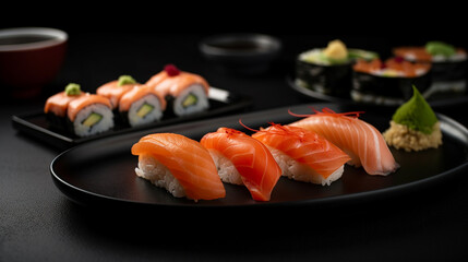 Fresh sushi roll close-up on dark background © Lui Shtein