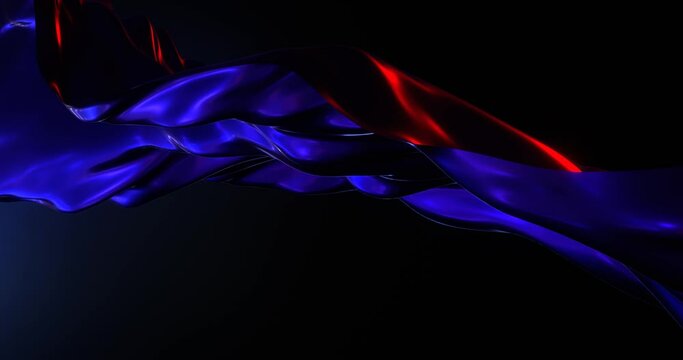 Colorful neon jet wave with glow. Soft sliding flow with red highlights of 3d render purple liquid in dark. Futuristic fabric with colorful detailing