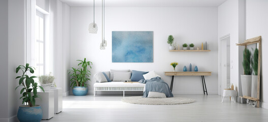 Fototapeta na wymiar modern living room interior with comfortable furnitures, light and airy design, generative ai