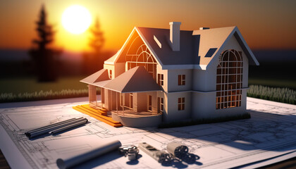 Real Estate Investment in Progress - Blueprints, Paperwork and Project Planning - ai generated