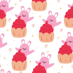 seamless pattern cartoon cupcake bunny. cute animal wallpaper for textile, gift wrap paper